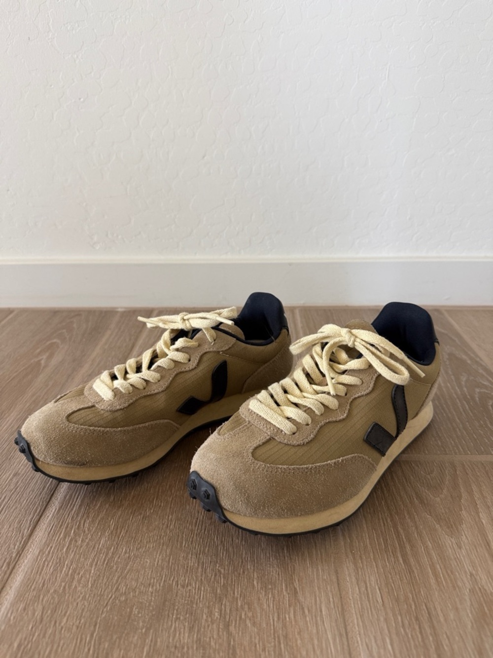 Women’s Veja Casual Running Sneakers in Tan and Black